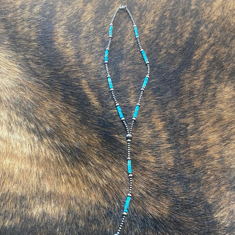 Turquoise and Navajo Beaded Lariat Necklace
